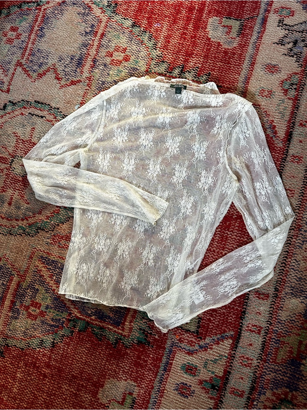 wild fable White Sheer Floral Lace Top